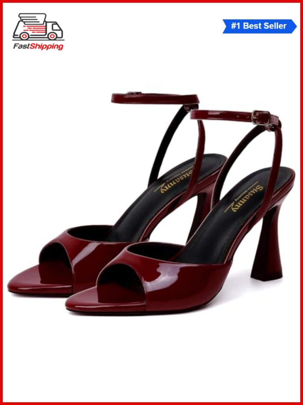 Women's Pointed Open Toe Strappy Chunky Block Kitten Heel Sandals Ankle Strap